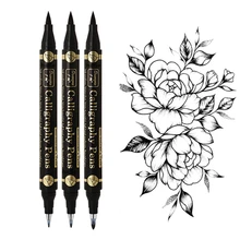 Haile – stylo à brosse multifonction à Double tête, ensemble de stylos à encre noire pour calligraphie, marqueurs artistiques, 4 tailles, fournitures pour étudiants, 3 pièces/lot
