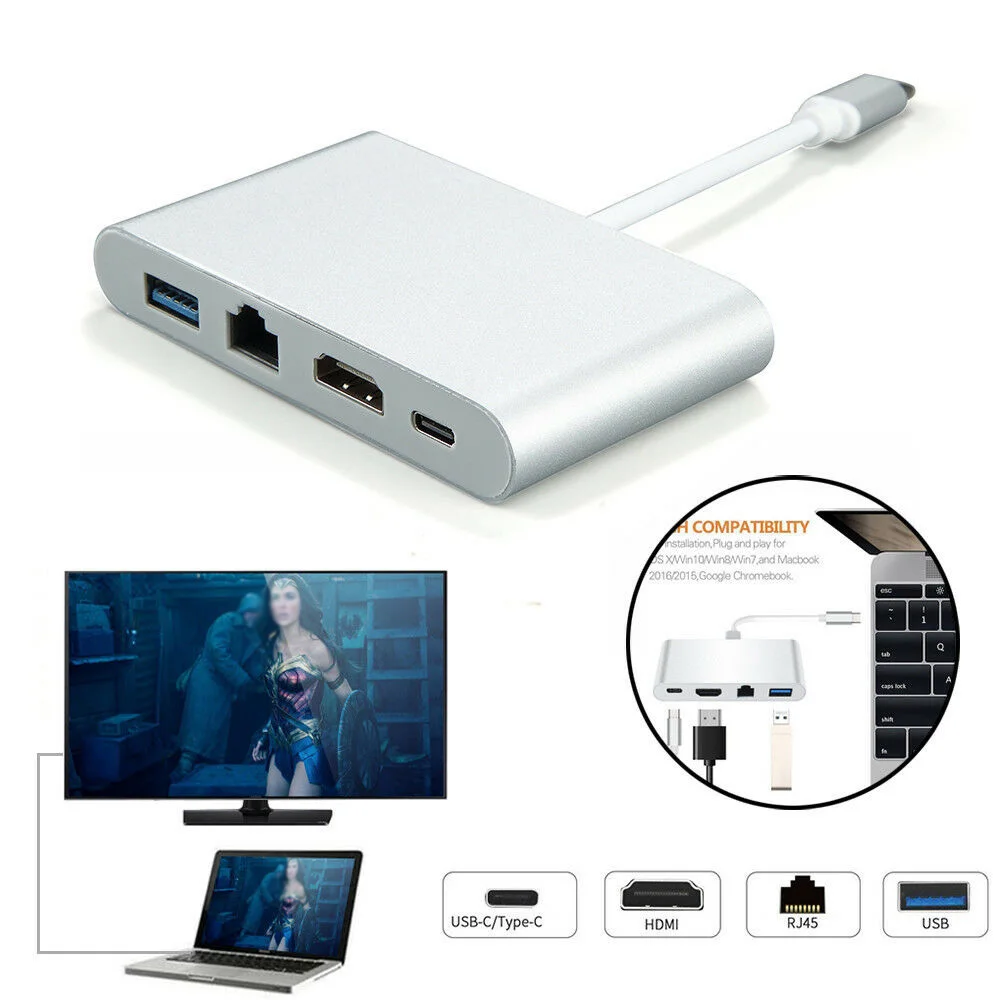 USB-C-4 K HDMI RJ45 Gigabit Ethernet USB 3,1 type C порт 4 в 1 концентратор адаптер абсолютно и высокое качество