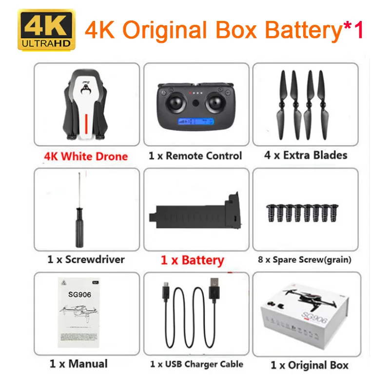 white origi box 1 ba SG906 Дрон с GPS 4K бесщеточный селфи Дроны с камерой HD 5G wifi FPV RC Квадрокоптер складной Дрон VS Visuo XS816 F11 X8 CG033 - Цвет: white origi box 1 ba