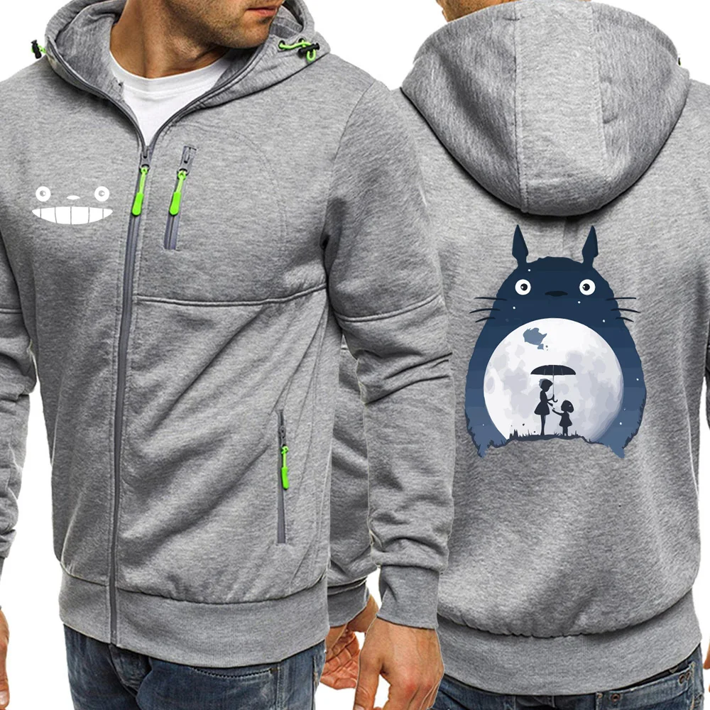 Tonari No Totoro Мужская брендовая куртка на молнии, Высококачественная Мужская спортивная одежда, осенняя теплая верхняя одежда, уличная стильная толстовка с капюшоном - Цвет: light gray6