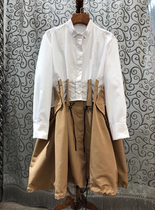 autumn and winter new women on the streets was thin stitching drawstring waist dress 1026
