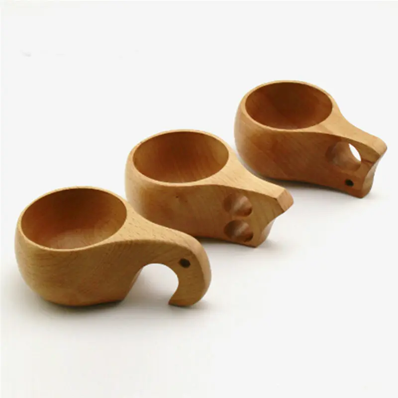 

Popular New Handmade Beech Wooden Cups Nordic Style Finnish Traditional Outdoor Wood Wine Cups Elephant Coffee Tea Cups