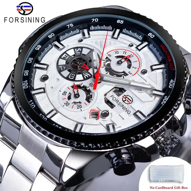 Forsining Waterproof Men's Automatic Watch Calendar Luxury Military Watches Sport Style Luminous Clock Black Free Ship to Brazil GMT1137-3 no box