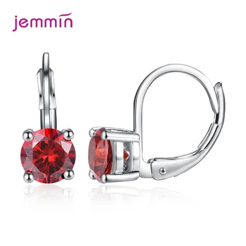 

Cute Female Girls Pink Stone Earrings Fashion 925 Silver Big Hoop Earrings For Women Bridal Wedding Jewelry Accessories