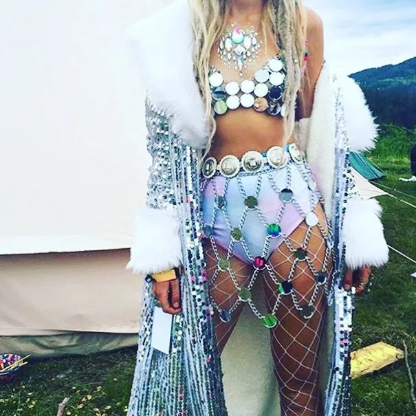 Металлическая цепочка Женская мини юбка акриловые бусины открытая сексуальная юбка танцы в ночном клубе цепь тела ювелирные изделия Летняя Пляжная Юбка с металлическим отливом