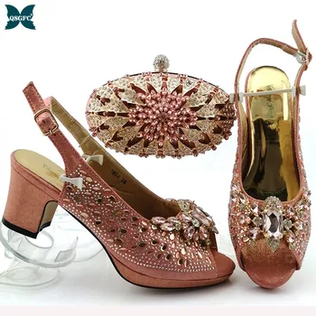 

High Quality Peach Color African Designer Shoes And Bag Set To Match Italian design Party Shoes With Matching Bags Set