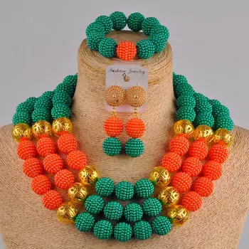 

teal green orange african beads jewelry set simulated pearl costume necklace jewelry sets for women FZZ11