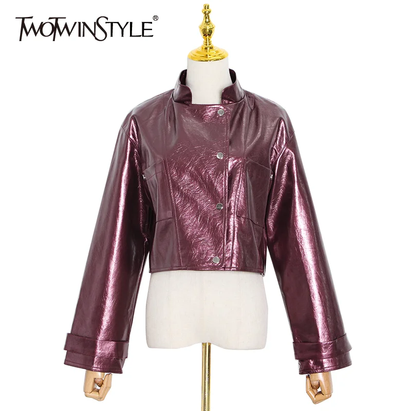 Женская мотоциклетная куртка TWOTWINSTYLE из искусственной кожи на молнии с