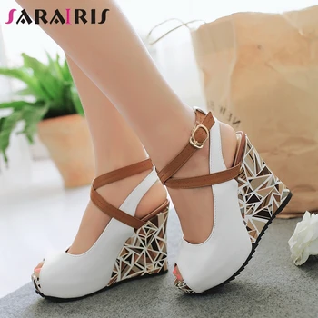 

SARAIRIS Big Size 33-43 Elegant Ladies Party Ol Sexy Sandals Print Wedges High Heels Pumps Women Fashion Platform Shoes Woman