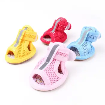 

4Pcs Hot Sale Casual Pet Breathable Sandals Shoes for Spring Summer Dog Antiskid Shoes Boots Small Dogs Cats Shoes Candy Colors