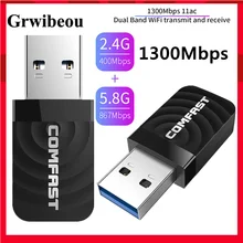 

GRWIBEOU CF-812AC Mini USB 3.0 Wireless Network Card 1300Mbps Ethernet WiFi Dongle Adapter Receiver 2.4/5.8 GHz Dual Band