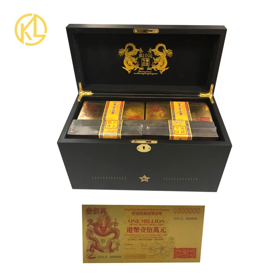 1000/1200 шт. 1000000 юаней Дракон Золотая фольга банкноты с защитой УФ светильник для сбора денег с деревянной коробкой