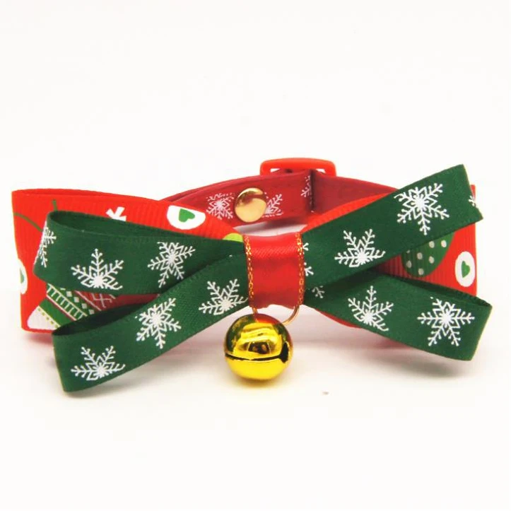 Christmas Holiday Pet Cat Dog Collar Bow Tie Adjustable Neck Strap Cat Dog Grooming Accessories Pet Product Supplies Christmas - Цвет: Green yellow bell