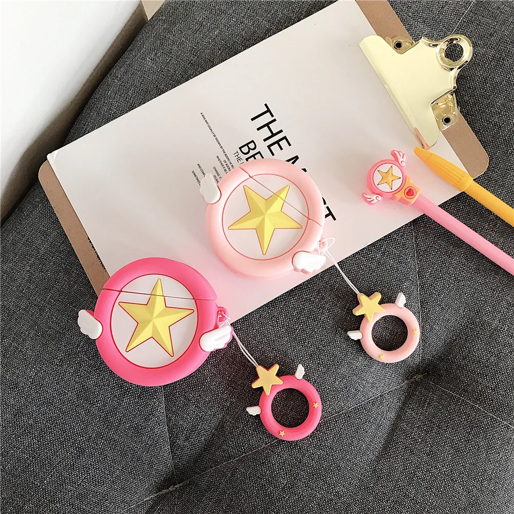 Card Captor Sakura Magic Wand Star Silicone Case For Airpods Apple Finger Strap Lanyard Earphone Protective Bag Box Shockproof