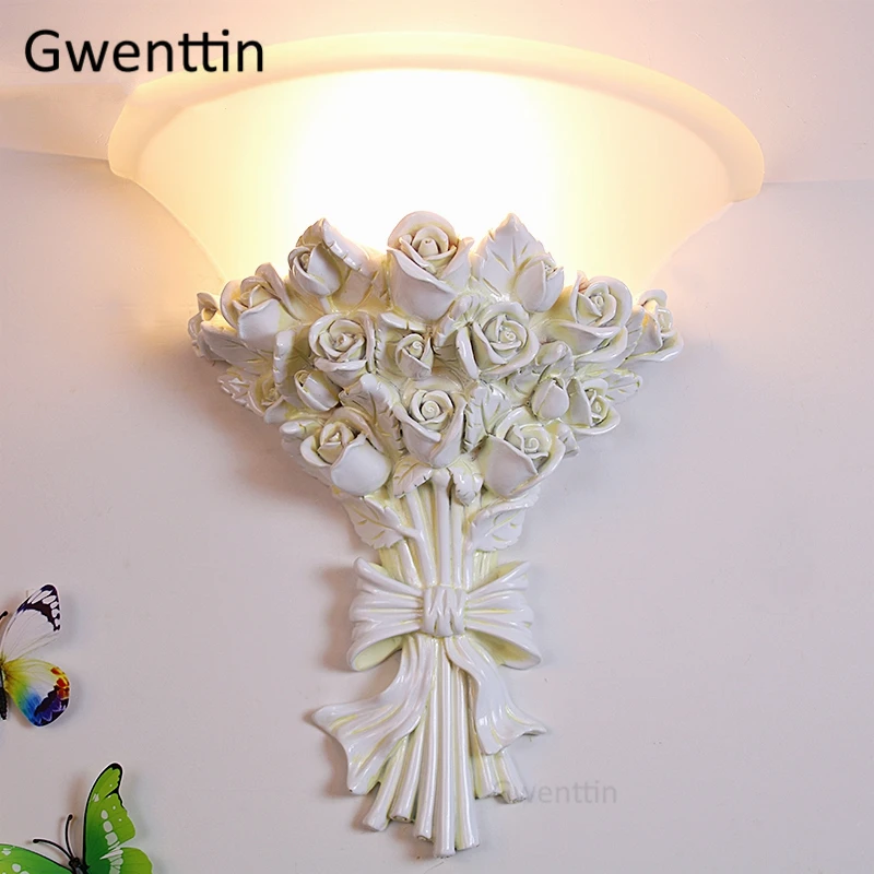 Европейская Роза настенный светильник бра украшенный цветами Винтаж золотистый