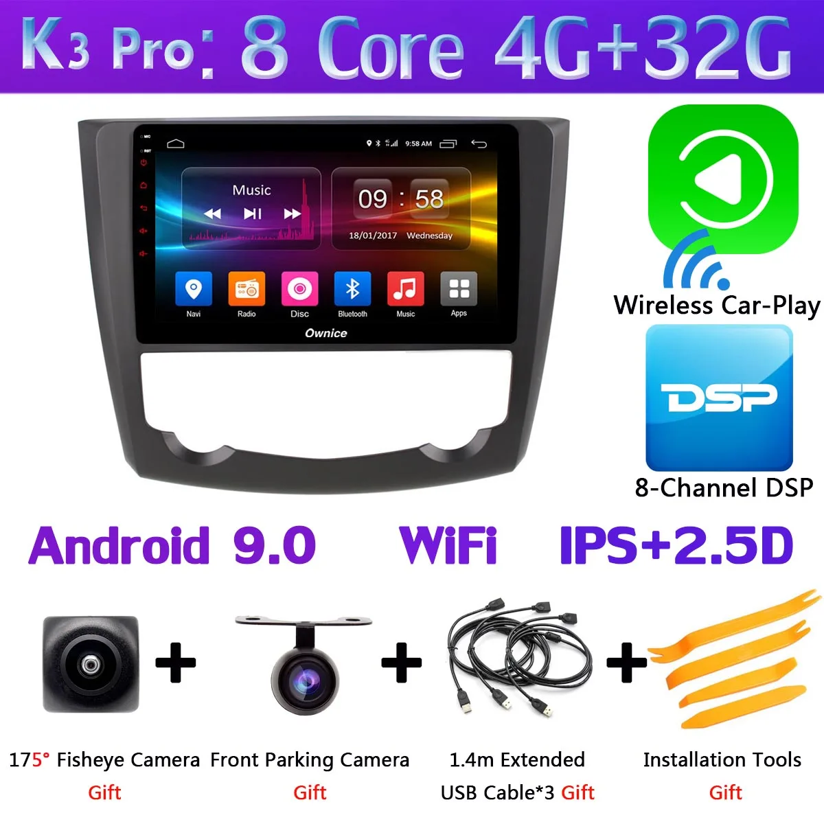 360 ° панорамная 4 × камера 4G WiFi Android 9,0 4G+ 64G SPDIF DSP CarPlay Автомобильный мультимедийный плеер для Renault Kadjar- gps радио - Цвет: K3 Pro CarPlay