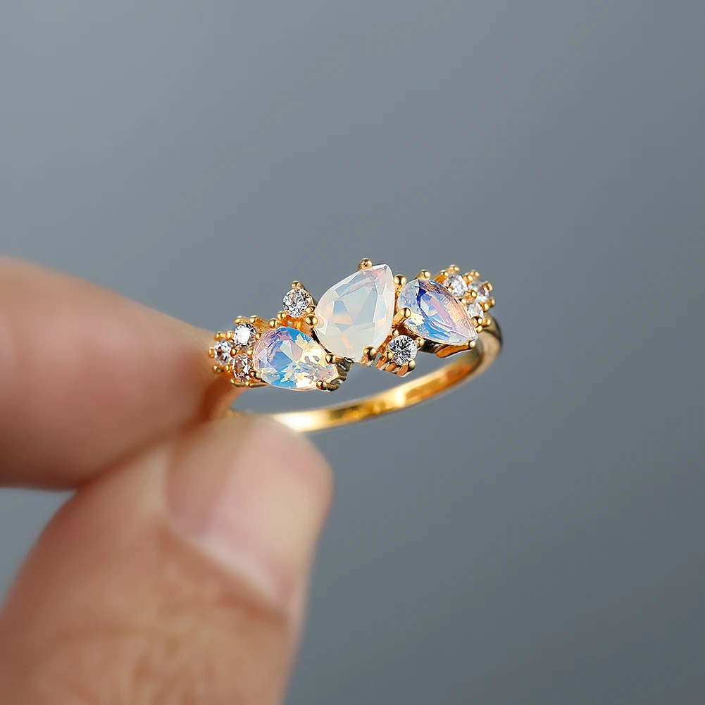 Vintage Female White Crystal Moonstone Jewelry Cute Gold Color Wedding Rings For Women Luxury Engagement Valentines Day Gift wedding rings,womens ring,finger rings,jewelry rings,ring jewelry