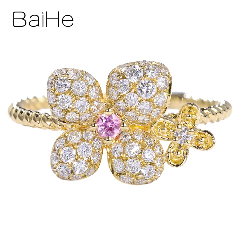 Yellow Gold BAIHE Solid 14 к розовое золото 0.05ct Certified H/SI круглый натуральная Природный розовый сапфир Для женщин Мода тонкой модное Драгоценное кольцо - Цвет камня: Yellow Gold