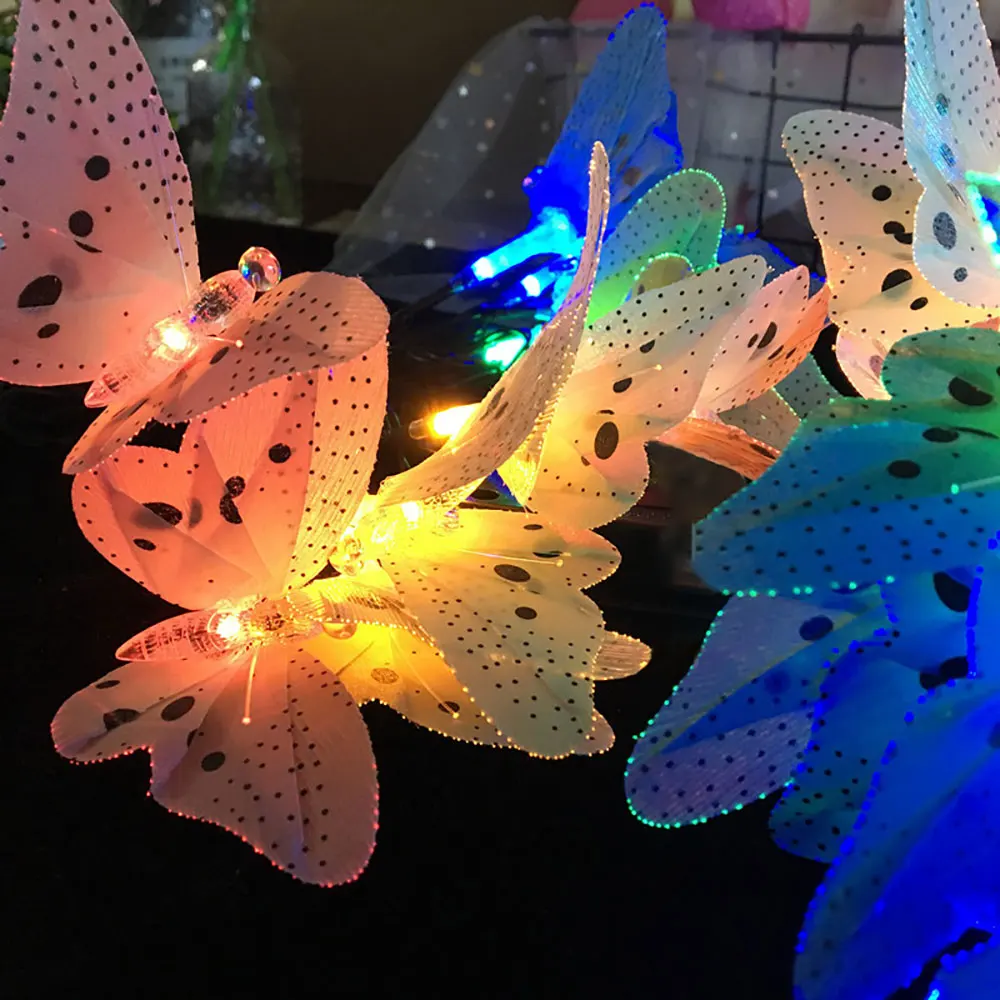 Solar Powered Butterfly String Lights Outdoor 12 LED Multicolor
