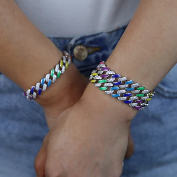 

Cool Cuban Brake Chain women Bracelet enamel colorful Hip hop Jewelry Women Men Punk Rock Hand Link bracelet for wedding