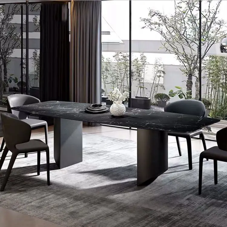 Description Picture 5 of itemHigh-end custom Italian light luxury light dining table marble rock plate rectangular dining table restaurant villa table