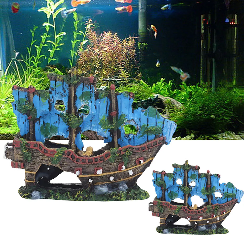 Hot 15*12cm Aquarium Decoration Broken Boat Ship Shape Separated Sunk Fish Tank Decor Wreck Sunk Home Decor Fish& Aquatic