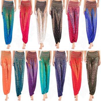 

multicolor Traditional Thai Costume Peacock Dress for women casual Thailand style loose pants sport Side Pocket Trousers