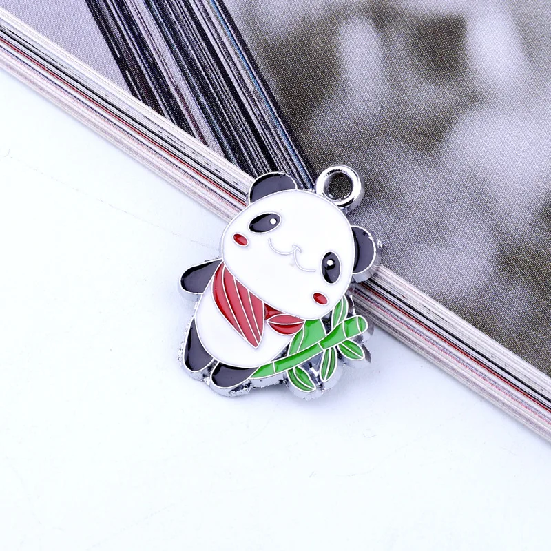 5 шт. Kawaii Panda Детские эмалированные амулеты серьги ювелирные изделия ручной работы с подвеской сделать браслет из сплава брелок Декор животных Diy аксессуары - Окраска металла: 8