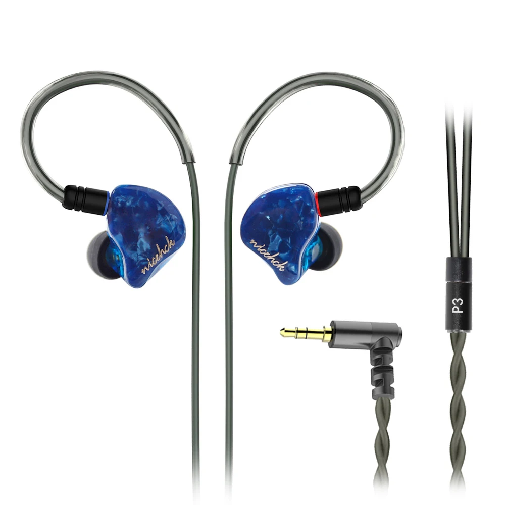 Blue no mic NICEHCK P3 2BA+ 1DD Гибридные 3 диска в ухо наушники HIFI наушники для контроля звучания спортивные наушники вкладыши с MMCX съемный кабель IEM - Цвет: Blue no mic