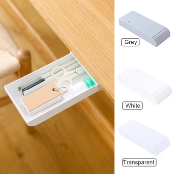 

Hidden Table Stationery Sticky Under Paste Plastic Desk Organizer Memo Pen Stationery Storage Box Case Desk Drawer Divider