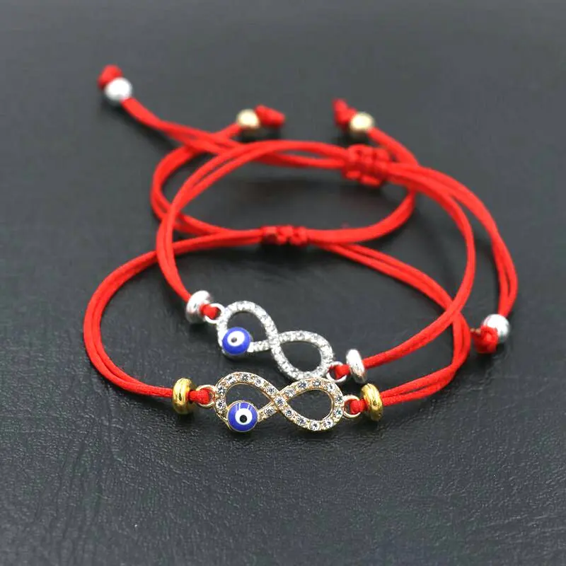 Cubic Zirconia Digital 8 Infinity Lucky Red Rope Thread String Charm Bracelets For Women Evil eye Pulseira Lovers Gifts bracelet jewelry