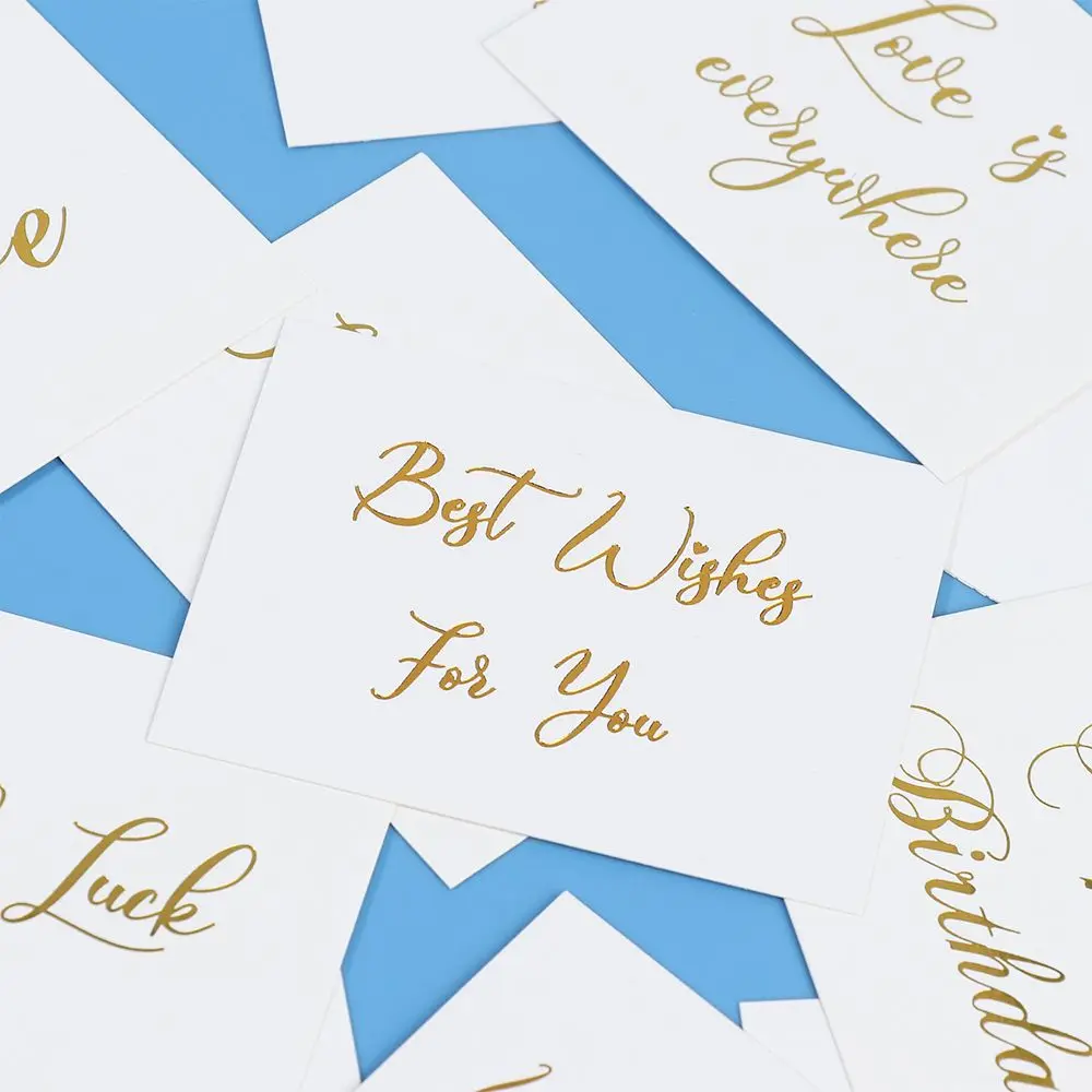 50PCS Gift Decor Happy Birthday Wedding Party White Greeting Card Handwriting Message Cards Gold Stamping Thank You