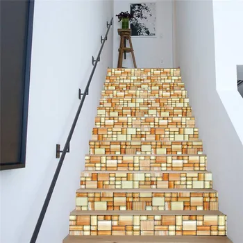 

13pieces/set 100*18cm 3D Pattern Self-adhesive Stair Sticker Floor Wall Sticker Waterproof PVC DIY Home Decor Wallpaper Mura
