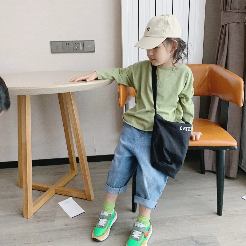 Детские свободные джинсы; эластичные штаны для отдыха в Корейском стиле для девочек