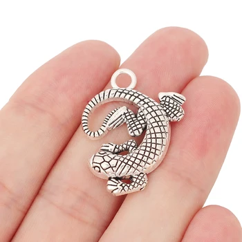 

10 x Tibetan Silver Gecko Lizard Charms Chameleon Pendants for Necklace Jewelry Making Findings 30x25mm