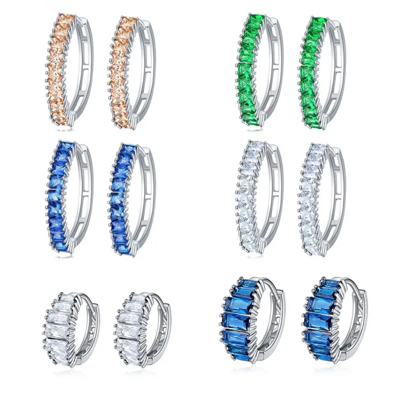 Серьги-кольца Iced CZ для женщин, ювелирные изделия в стиле бохо, серьги с синим цирконием, подарок для девочки, роскошные серьги с цирконием и кристаллами, Brincos Para As Mulheres