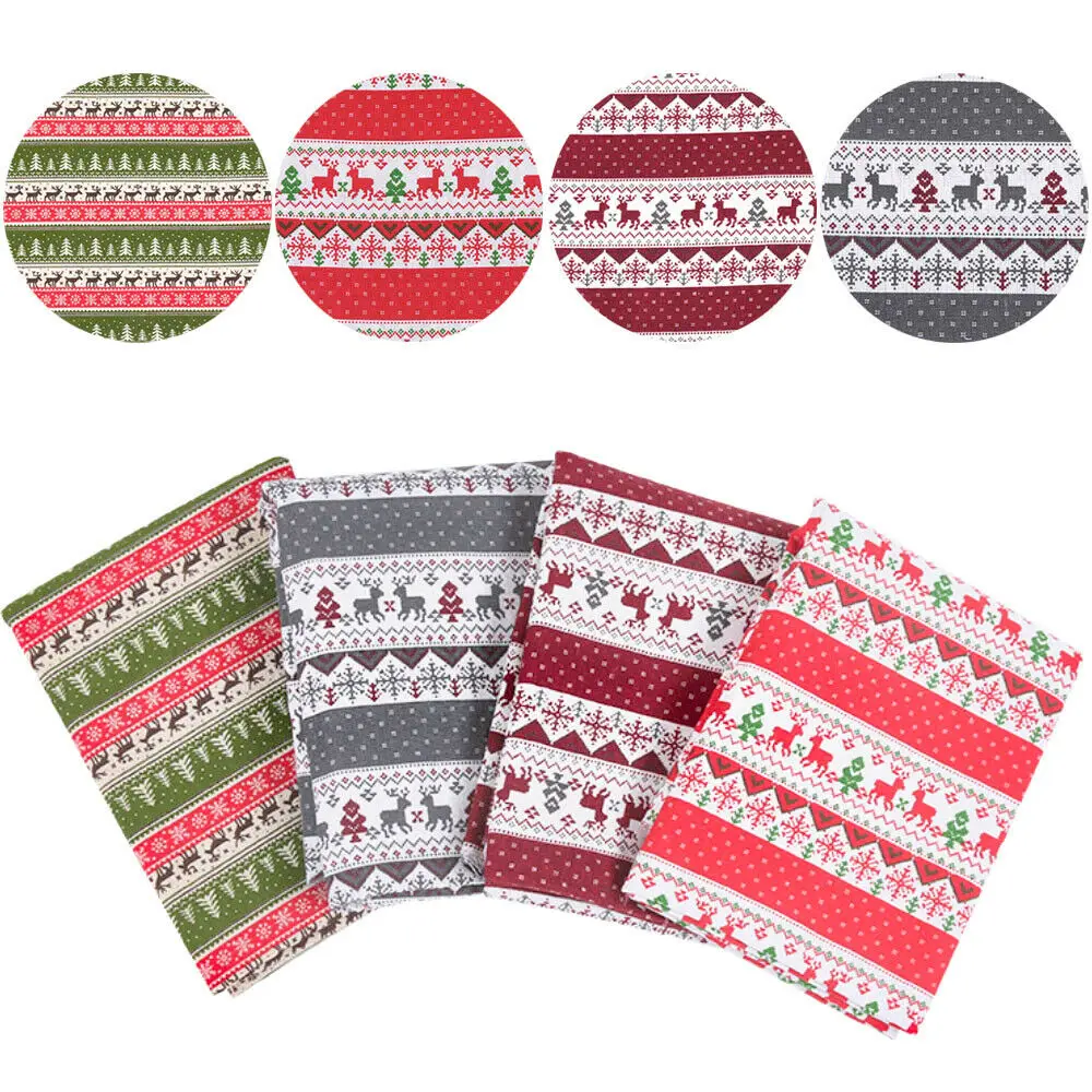 70x45CM Green Red Gray Fabric Christmas Deers Snowflake Trees Pattern for DIY Sewing Bedding Sheets Handmade Home Decor Textile