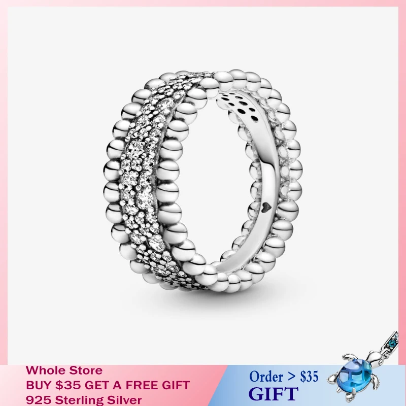 

Lady Fashion 100% 925 Sterling Silver Pave Band Ring Beads Sterling Silver Jewelry Women DIY Birthday Party Gift 2020