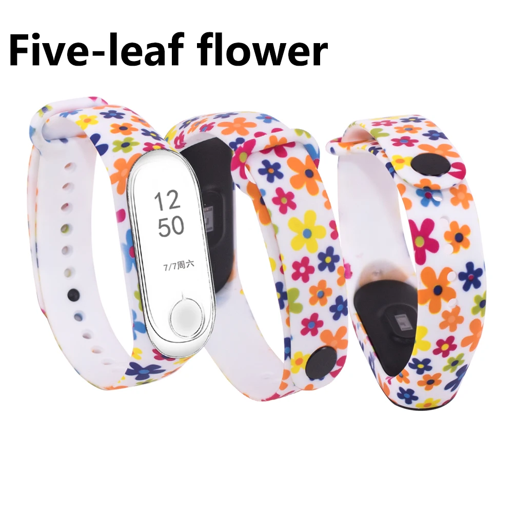 Five-leaf flower Браслет mi band 4 для xiaomi mi Band 4 ремешок силиконовый ремешок с разноцветными цветами аксессуары для xiaomi mi band 4 ремешок - Цвет: Five-leaf flower