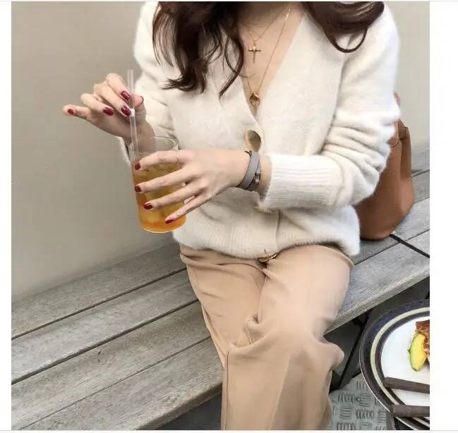 

Korean Style Autumn Winter knitted Sweater Women Cardigans mohair Thicken Sweater Jacket long sleeve single button jumper