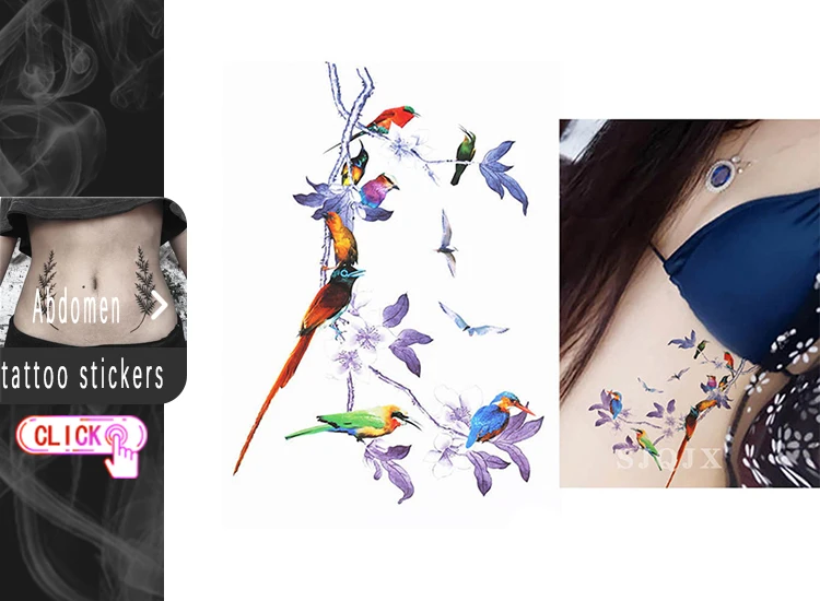 1 piece Temporary waterproof tattoo sticker flower owl bird skull Coloured Arm fake tattoo Small body art tattoo sticker
