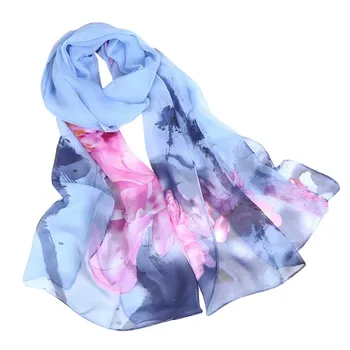 

Woman Spring And Summer Chiffon Silk Scarf Flowers Blossom Scarf Upscale Georgette Scarves For Black
