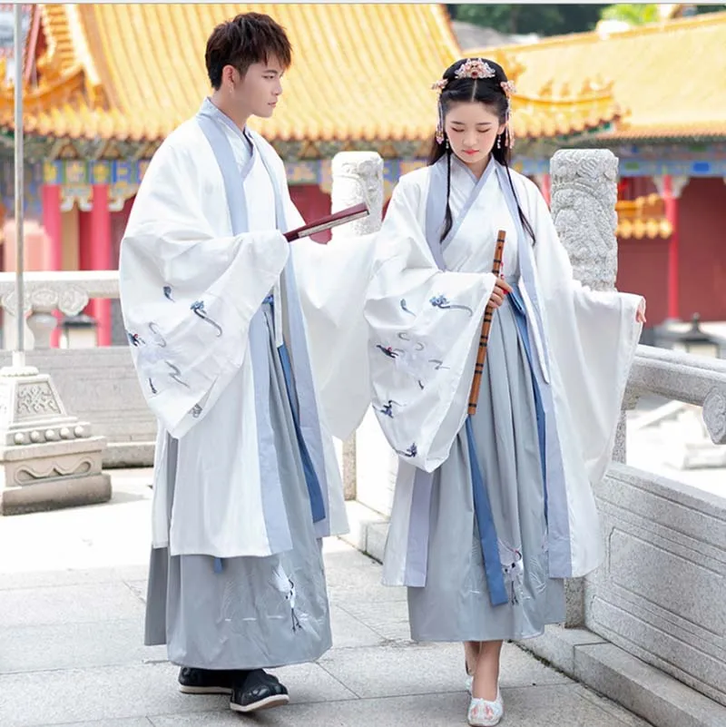 Пары Hanfu китайский традиционный костюм ханьфу серого и белого цвета для взрослых
