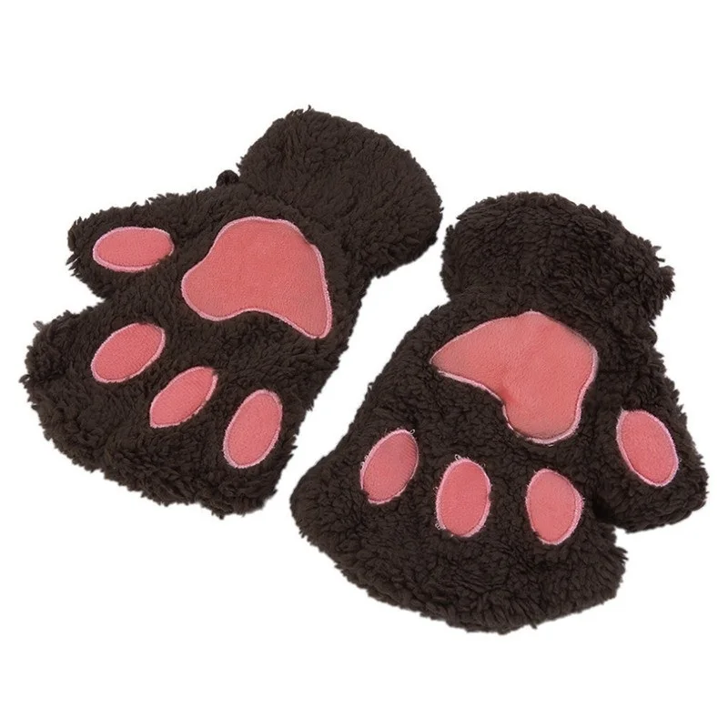 Милые пушистые плюшевые перчатки-лапки с мишкой новинка мягкие перчатки женские зимние теплые перчатки - Цвет: deep coffee