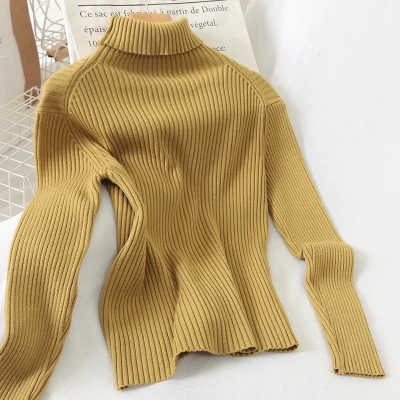 Зимний женский вязаный свитер с высоким воротом, повседневный мягкий джемпер с воротником поло, модный тонкий женский эластичный пуловер - Цвет: Цвет: желтый