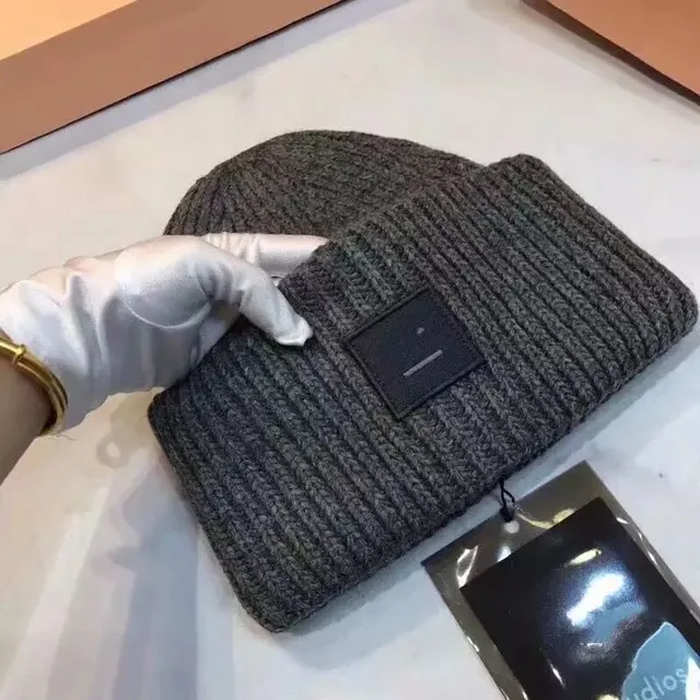 AC Studios Smiling face Beanie Skull Caps knitted Cashmere Eye Warm Couple Lovers Acne Hats Tide Street Hip-hop Wool Cap Adult 2