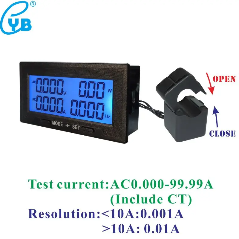 AC 0-500V Digital Voltmeter Ammeter 0-20A 100A 200A 500A 1000A Voltage Current Wattmeter Energy Frequency Power Meter DC8-18V