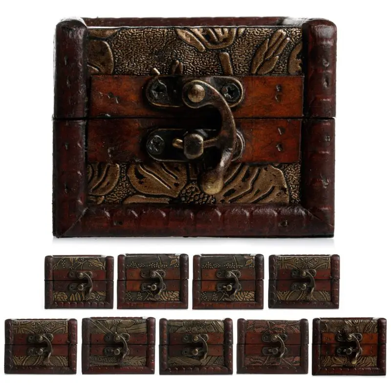 

Vintage Small Wooden Lock Jewelry Holder Storage Necklace Bracelet Gift Box Case X4YD