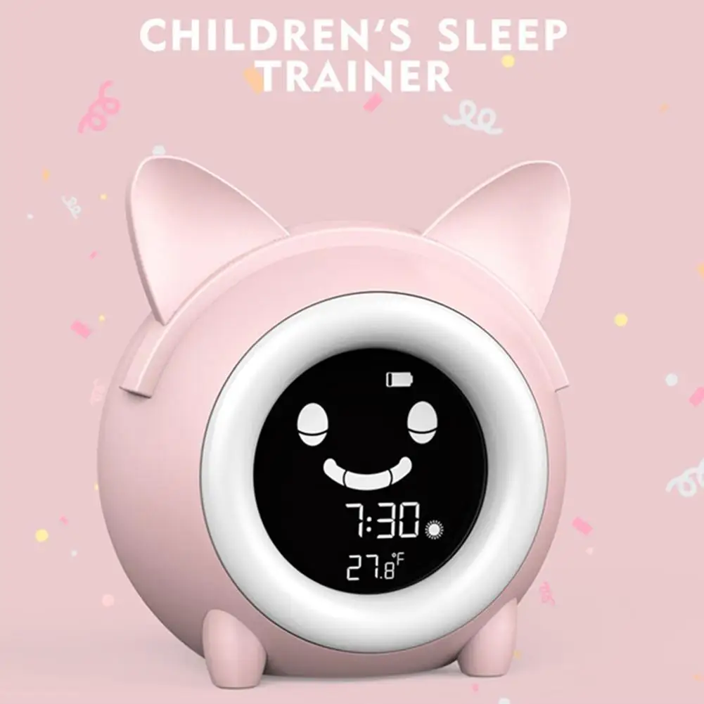 Kids Children Sleeping Training Temperature LED Light LCD Display Alarm Clock Cartoon alarm clock Electronic night light | Дом и сад