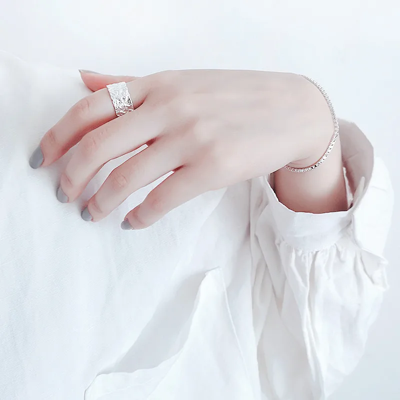 VENTFILLE Breite Ringe aus 925er-Sterlingsilber für Damen, neu, trendig, elegant, Vintage, Paare, schlicht, süß, unregelmäßige Textur, Schmuck – Detail 3